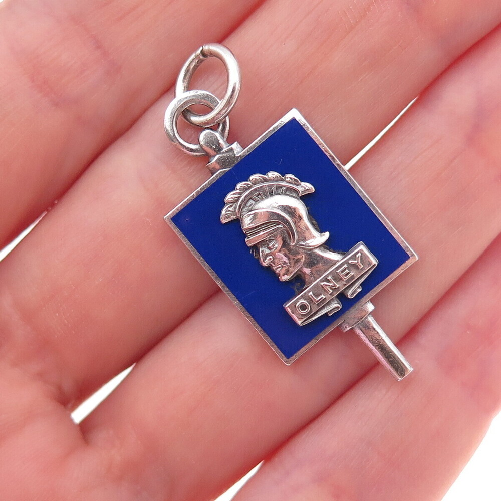925 Sterling Silver Antique Art Deco Enamel Olney Trojan Warrior Charm Pendant